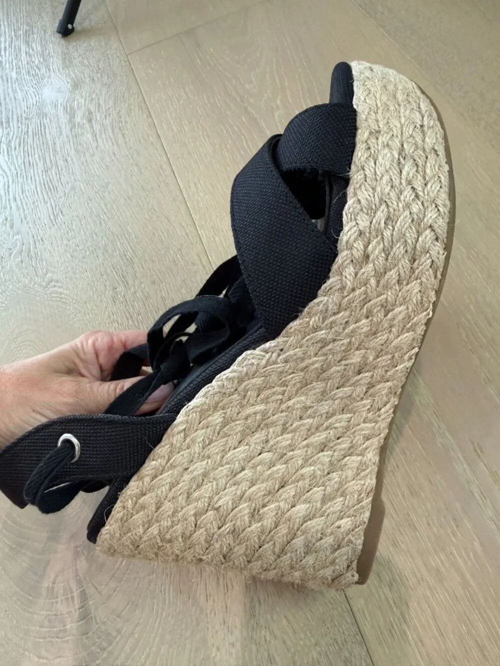 Lulus Esme Black Lace-Up Espadrille Wedges. size 9